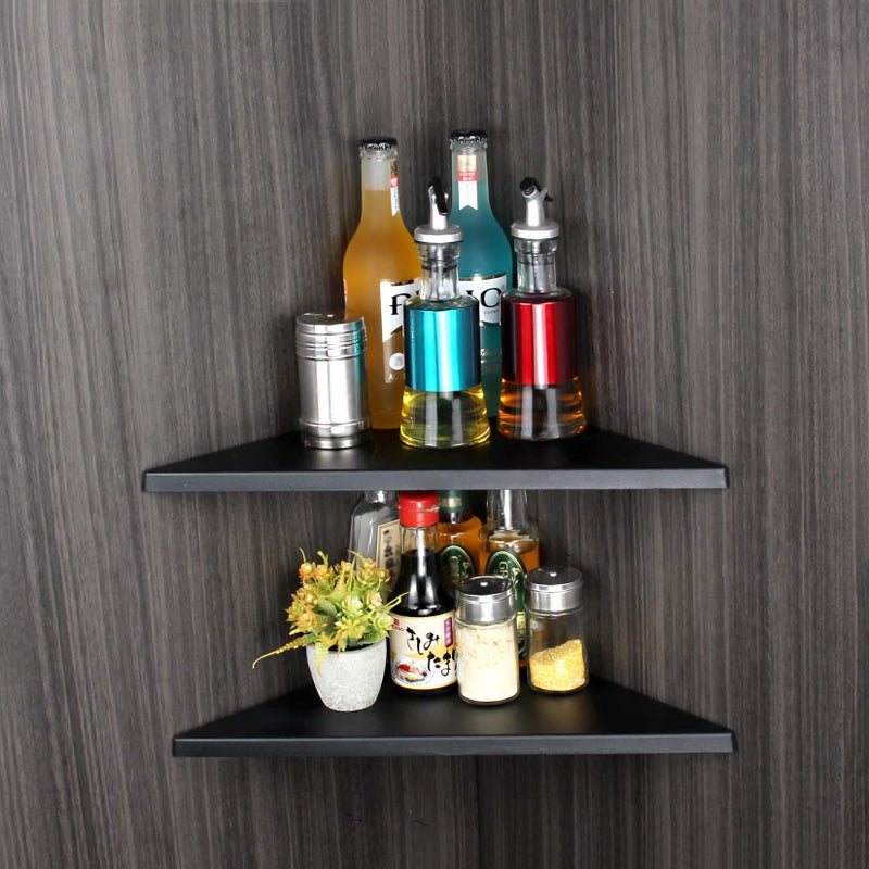 evron Corner Mounting Shelf,Easy to Install Wall Corner Shelf,Frosting Pattern Right-Angled,Set of 2 - Image 2